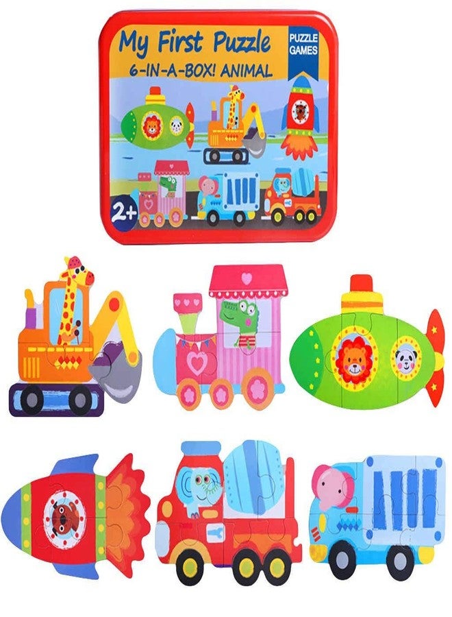 PLUSPOINT 6-in-1 Toddler Fun Cartoon Animals,Transport,Birds,Insects Jigsaw Early Educational Toy Puzzle Game Box for Kids Gift (Transport) - Image 1